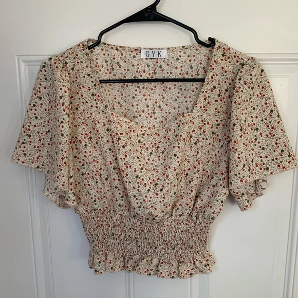 G Y K Tops - Floral Top Cinched Waist Summer